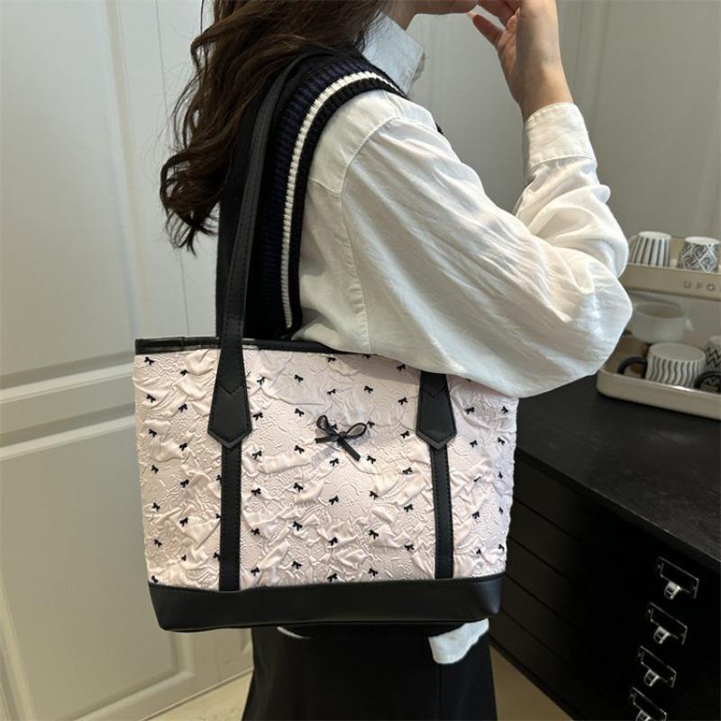 Niche design bow tote bag women's 2 new large-capacity pink shoulder bag commuter versatile underarm bag