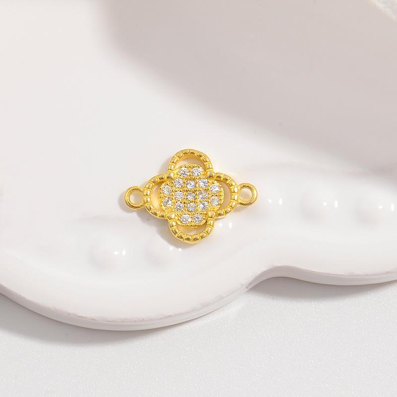 Fine 925 Sterling Silver Zircon Gold Plated Charm Clover Connector for Jewelry Necklace Bracelet Making