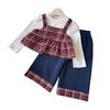 Girls' Retro Plaid Camisole Three-Piece Set - Spring/Autumn AQB027