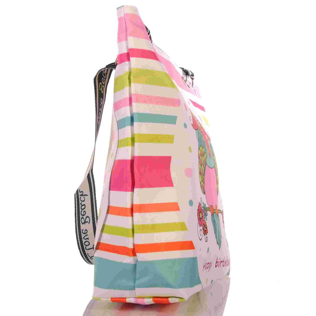 Strandtasche mit bunter Eule und Reißverschluss