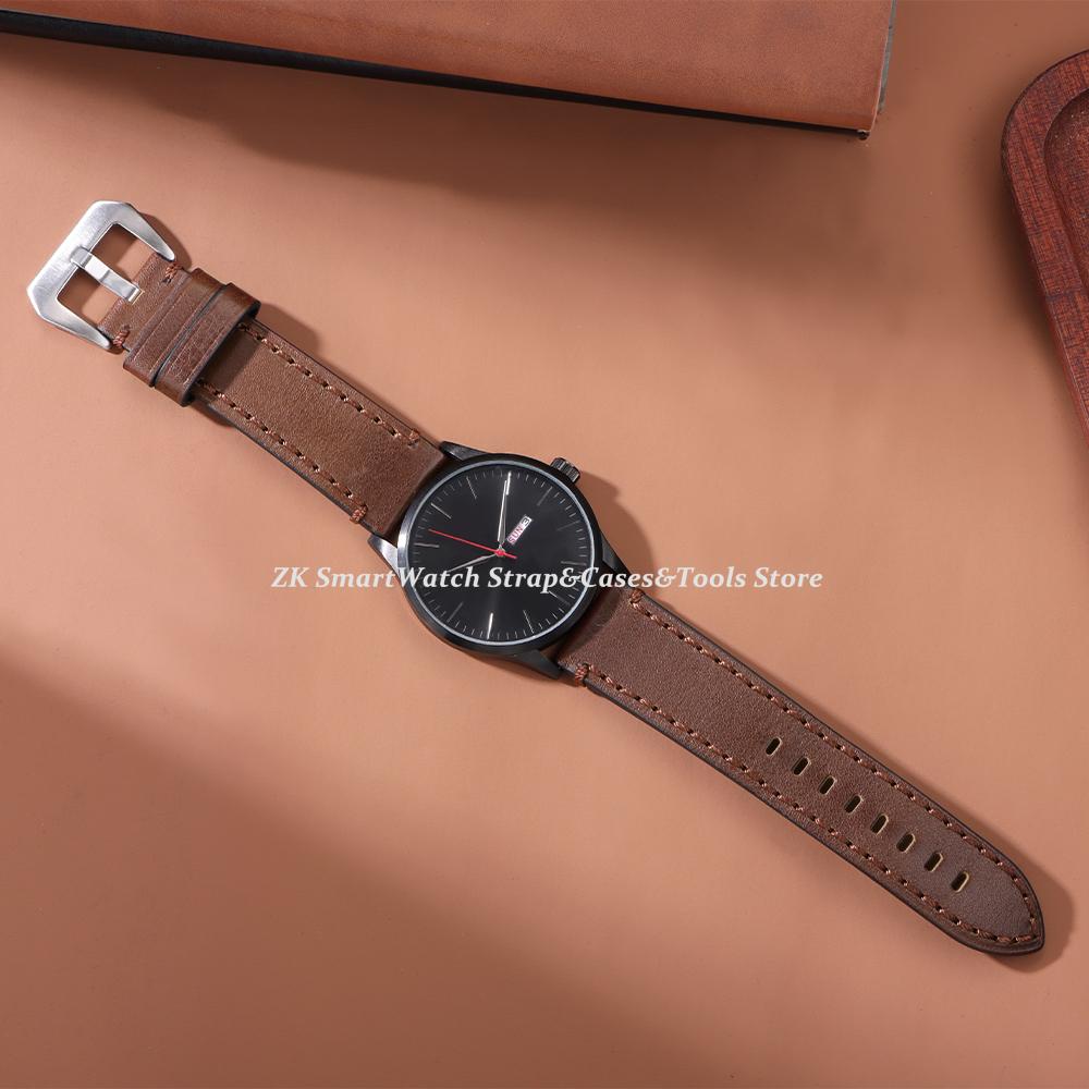 Genuine Leather Watch Band Bracelet 20mm 22mm 24mm Cowhide Vintage Watchband Deployment Clasp For Samsung Galaxy Watch 3/4 Strap