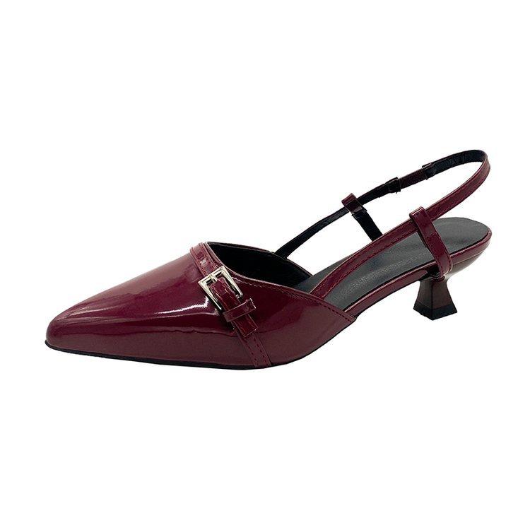 Temperament pointed patent leather bag head sandals 2025 new fairy style retro versatile thin heel empty sandals women