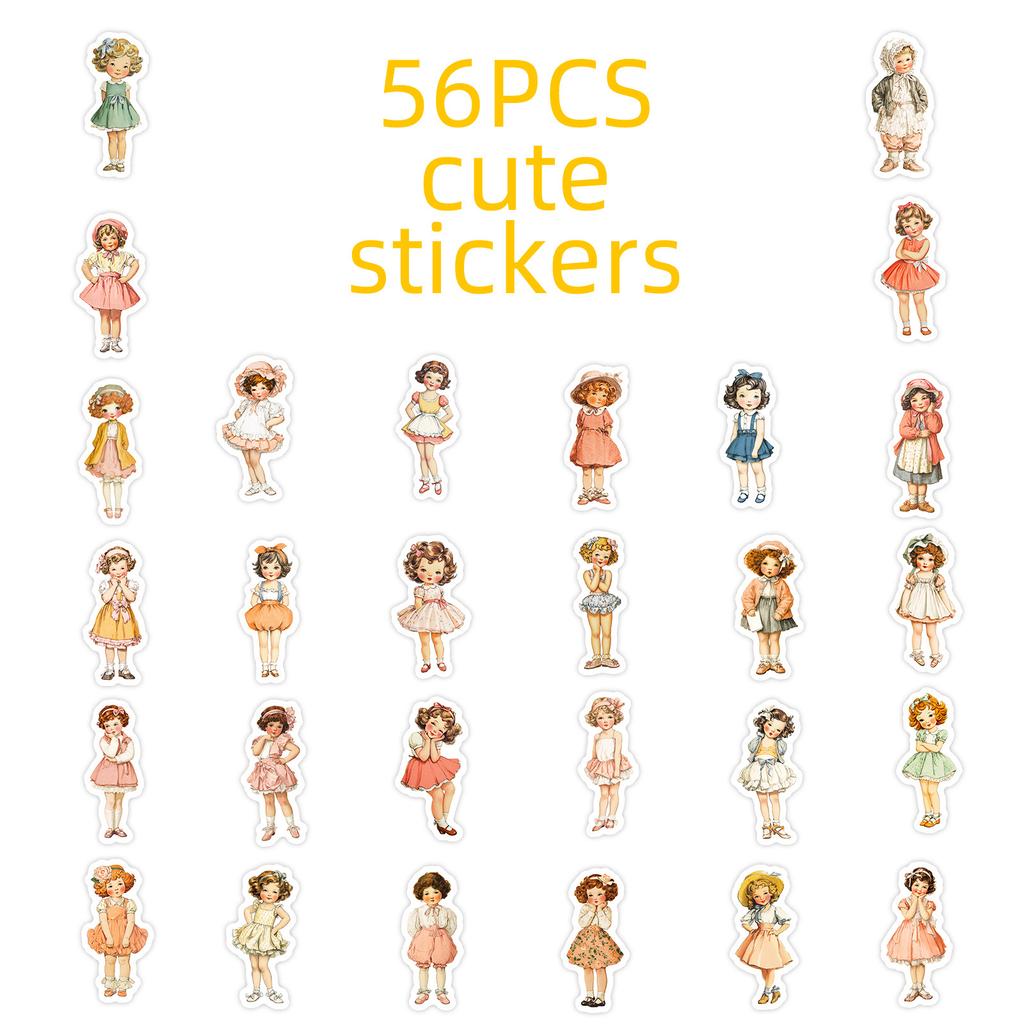 56 New Retro Watercolor Wind Cute Manor Children Graffiti Stickers Notebook Hand Account Material Stickers