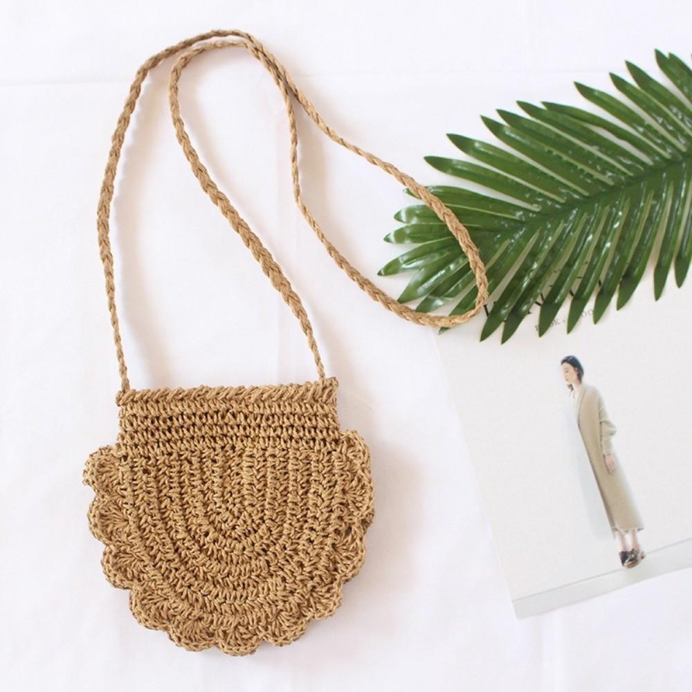 

Fashion Versatile Straw Woven Handbag Ethnic Style Large Capacity Crossbody Bag Casual Beach Bag Travel коричневий