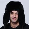 Luxury Men Hat Winter Warm Thick Fluffy Brim Bomber Hat Ushanka Russia Natural Raccoon Fox Fur Trapper Ear Hats