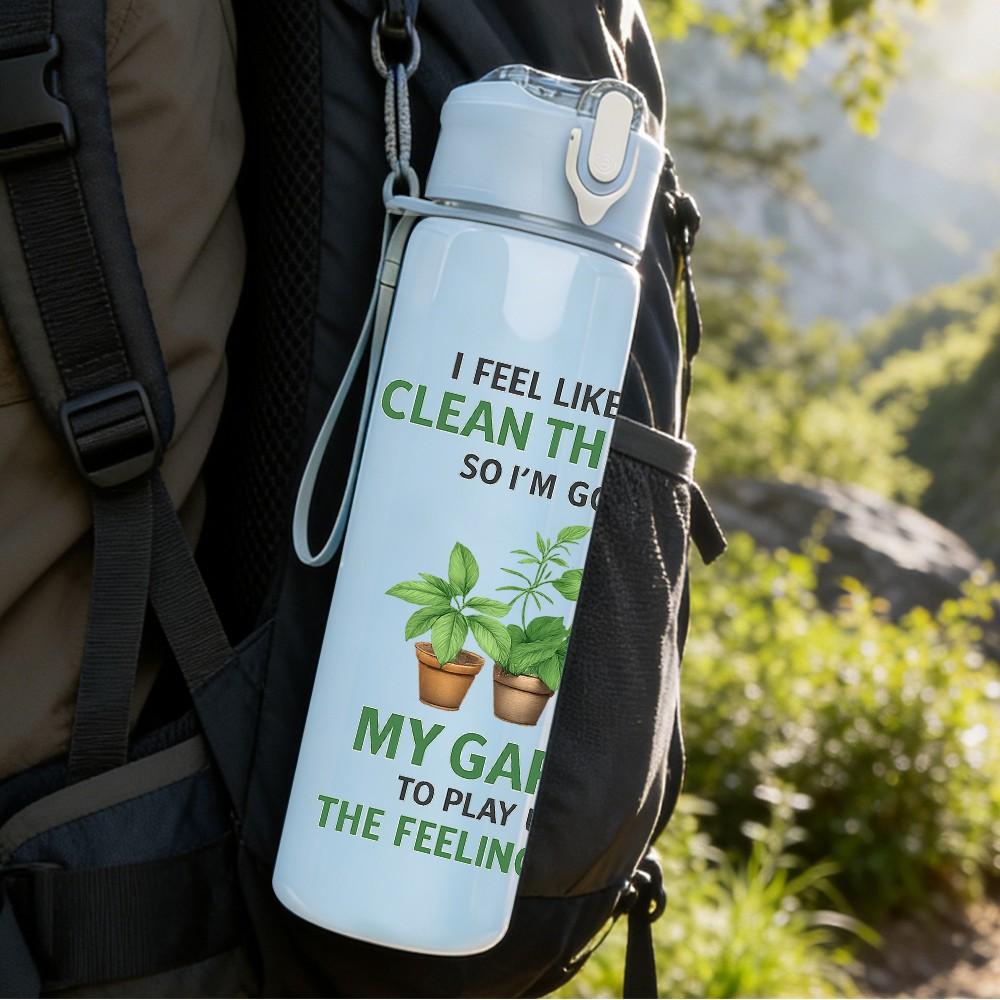 1PC My Garden Plant Quote Text 750ml Color Plastic Sports Water Bottle Leakproof Flip Straw Lid Suitable for Sports Office Home Use