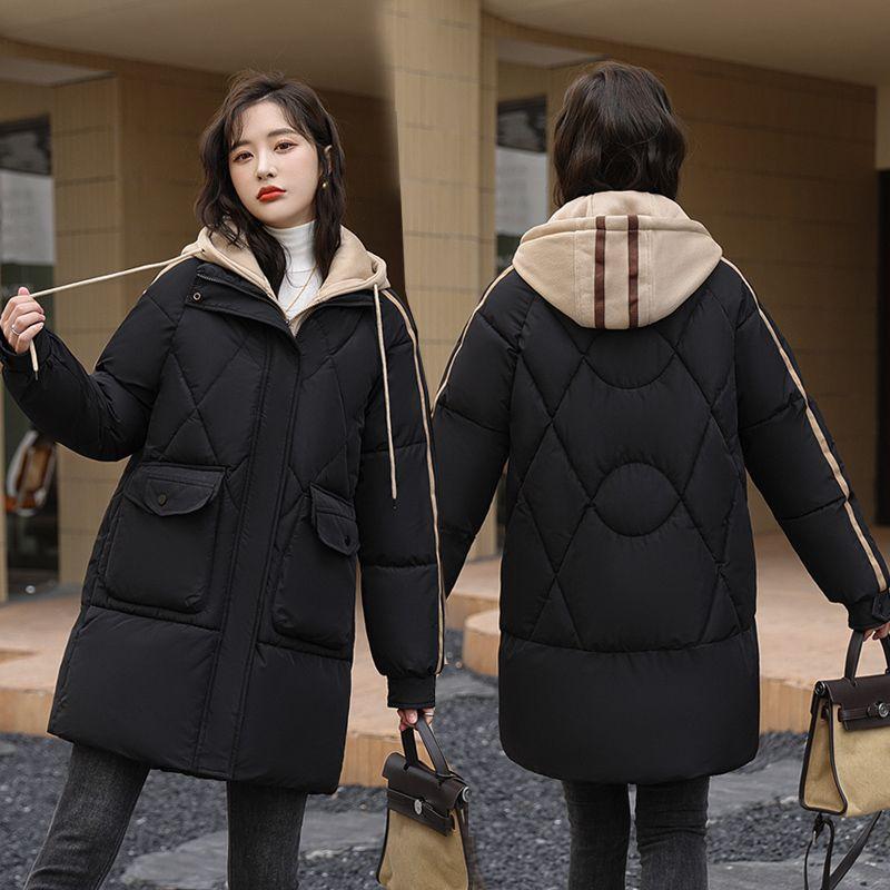 Ropa de Invierno a Juego Chaqueta Gruesa Acolchada de Plumón de Talla Grande para Mujer Chaqueta Acolchada Cálida de Largo Medio Chaqueta Acolchada Chaqueta