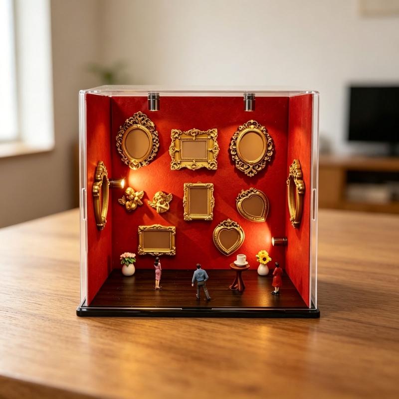 Handcrafted Memory Shadows Box Set with 9 Small Frame and Accessories Elegant Wall Hanging Deck for Home Display