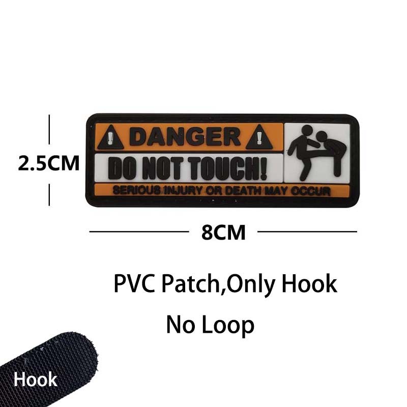 WARNING!DON'T TOUCH! PVC Applique Emblem Glow In Dark,Tactical Patch with Hook,Luminous Sticker Morale Badge For Helmet,Backpack