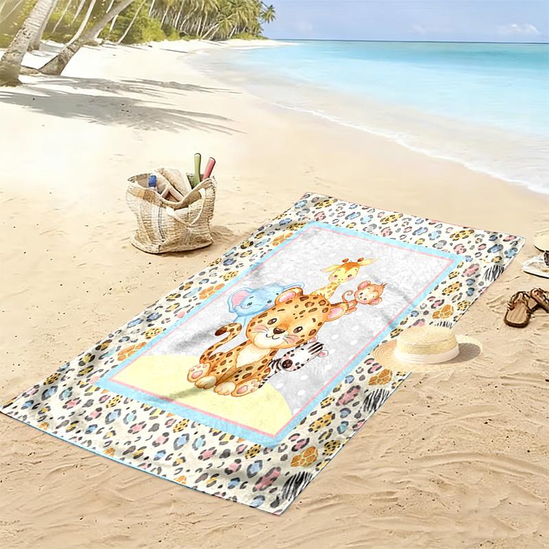 Süßes Tier-Puzzle-Print Strandtuch, Großes Weiches Schnelltrocknendes Handtuch für Strand Camping Schwimmen