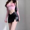 High-Waisted Black PU Leather A-Line Short Skirt - Slimming, Sexy, Hip-Hugging Design for Women (2026)