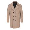 Men's Mid-Length Plaid Wool Coat - Double-Breasted, Cotton-Padded Jacket