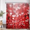 Valentine'S Day Shower Curtain Red Heart Rose Flowers Bicycle Petals Lovers Gift Fabric Home Bathroom Curtains Decor With Hooks