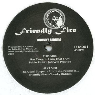 12inch Record RAS TWEED / PABLO RIDER / THA USUAL - Chunky Riddim FFM001 Friendly Fire M 2008 UK Reggae, Ska & Dub