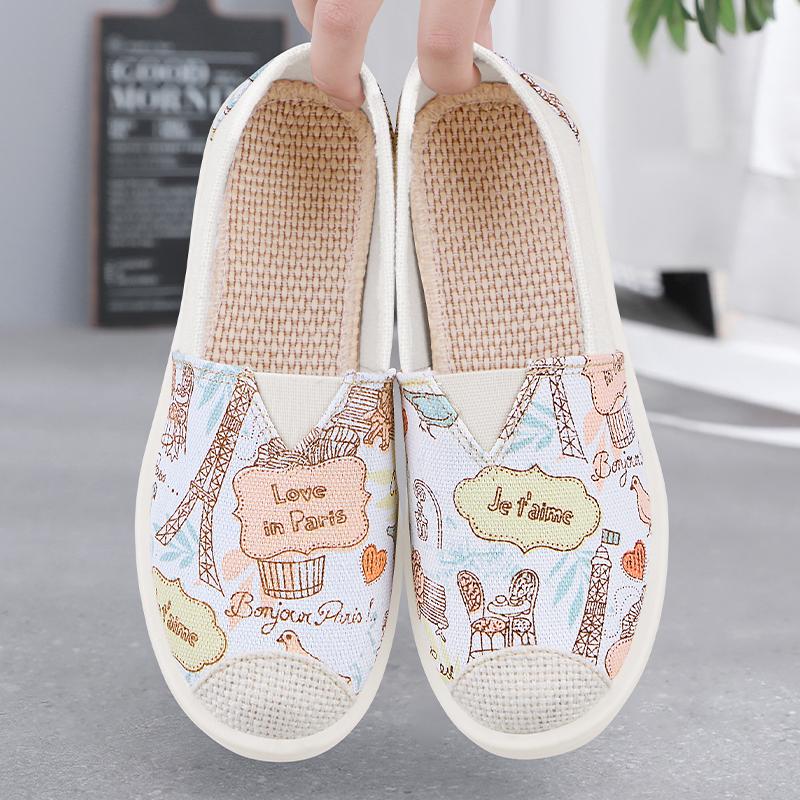 Fashion Breathable Shoes Slip-on Espadrilles For Women Tennis Slip On Summer New Graffiti Canvas Fabric Slip On Shoes For Women Espadril