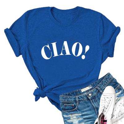 CIAO Italian Letter Print Women T Shirt Short Sleeve ONeck Loose Women Tshirt Ladies Tee Shirt Tops Clothes Camisetas Mujer