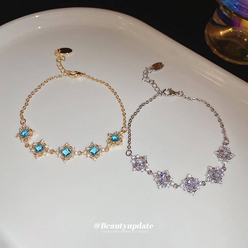Elegant Blue Zircon Geometric Square Bracelet - Fashionable Luxury Hand Jewelry
