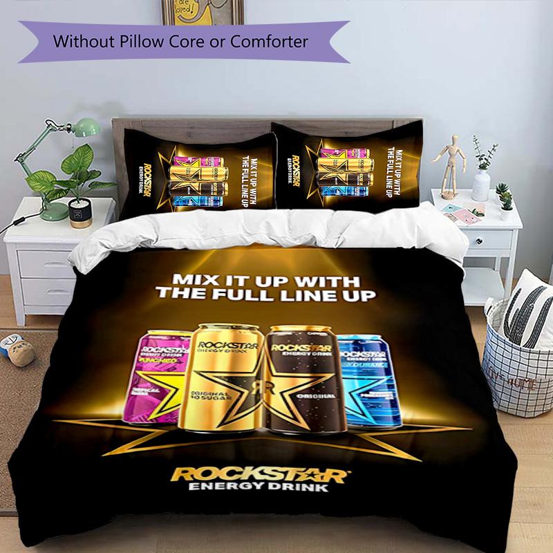 3pcs Rockstar Energy pattern bedding set duvet cover set includes duvet cover &pillowcases,perfect all season bedroom decoration&gift