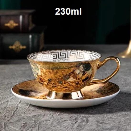 

Кружки из костяного фарфора «Поцелуй» Климта, Кофейные чашки с ложкой, Фарфор Густава Климта, Свадебные подарки на день рождения, Посуда для напитков для офиса и дома 201-500ml