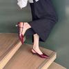 Fashion 2025 New Simple Patent Leather Leather Shoes Wine Retro Sandals Medium Heel Slingback Shoes Summer