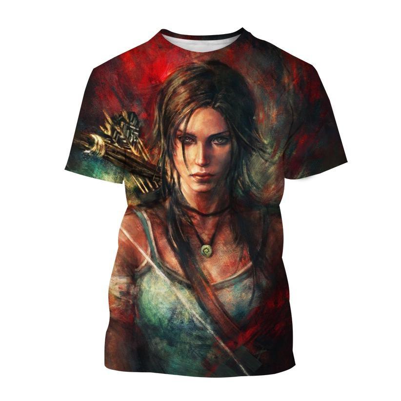 Nové nejprodávanější tričko Tomb Raider s 3D potiskem Tomb Raider Lara Personality Pánské Dámské Cool Street Style Dětské Krátký Rukáv