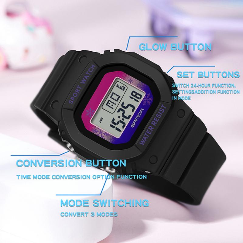 SANDA Square Electronic Watch Colourful Creative Personality Candy Colour Waterproof Alarm Clock Electronic Watch