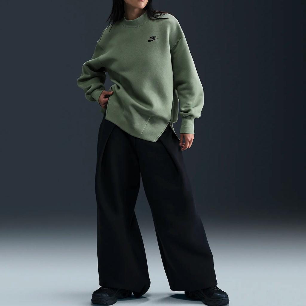 Nike Embroidered Stand Collar Drop Shoulder Comfortable Long Sleeve Sweatshirt Women Sweatshirt Green FV8042370