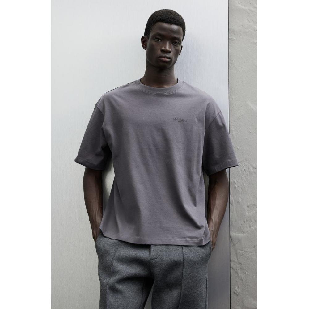 H M Loose FiT PrinTed T sHirT Dark Grey
