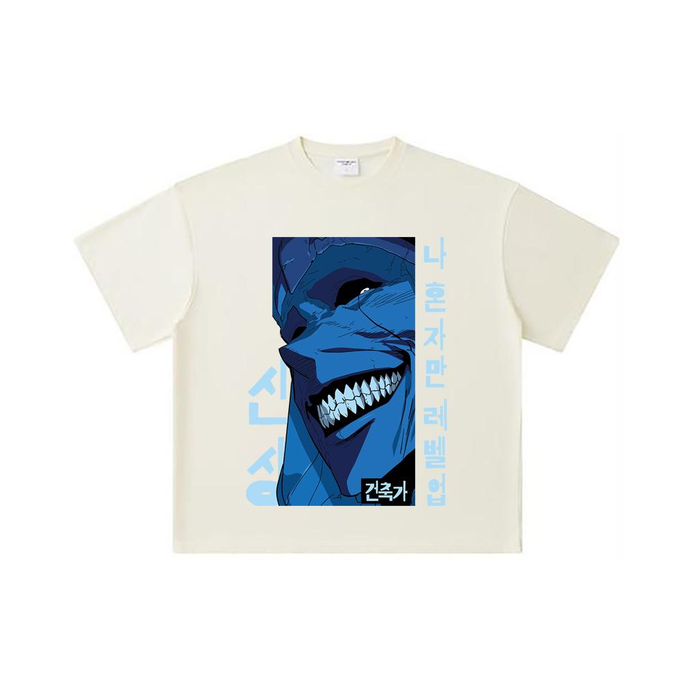 260 GSM Double Yarn 32 Count 100% Cotton Solo Leveling V16 Print Unisex Heavy Cotton T Shirt