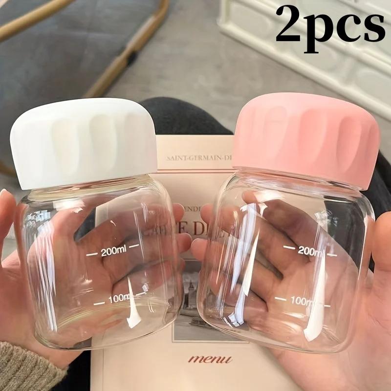 1/2pc 300ml Transparent Water Bottles With Lid Graduated Portable Milk Juice Cup Beverage Container Suitable For Outdoor Kitchen