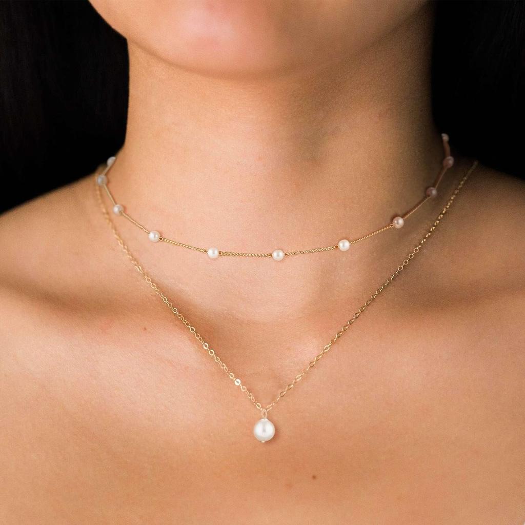 Gold Pearl Necklace for Women K Gold Plated Layered Pearl Necklaces for Women Trendy Pearl Necklace for Women Gold Jewelry Gifts