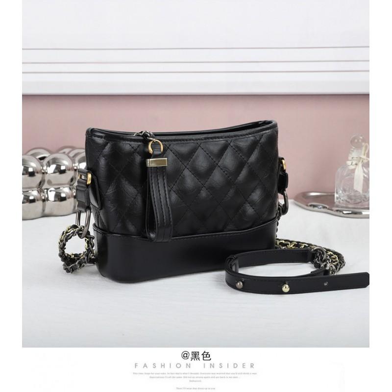 Fashion Genuine Leather Vagrant Bag Lattice Chain Contrast Bucket Net Red Shoulder Cross-body