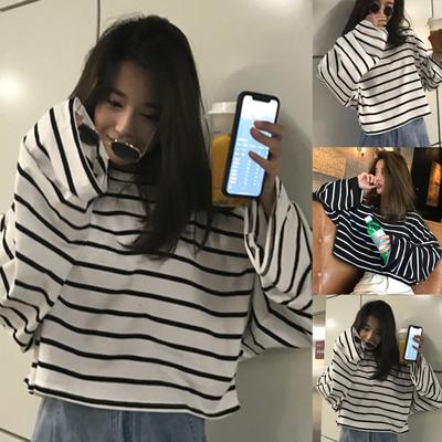 Women's Solid  Long-sleeved Casual Crewneck Loose  Hoodie Pullover Sweatshirt Top