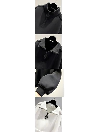 Men's Black Half-Zip Hooded Sweatshirt - American Retro Style, Streetwear for Spring and Autumn