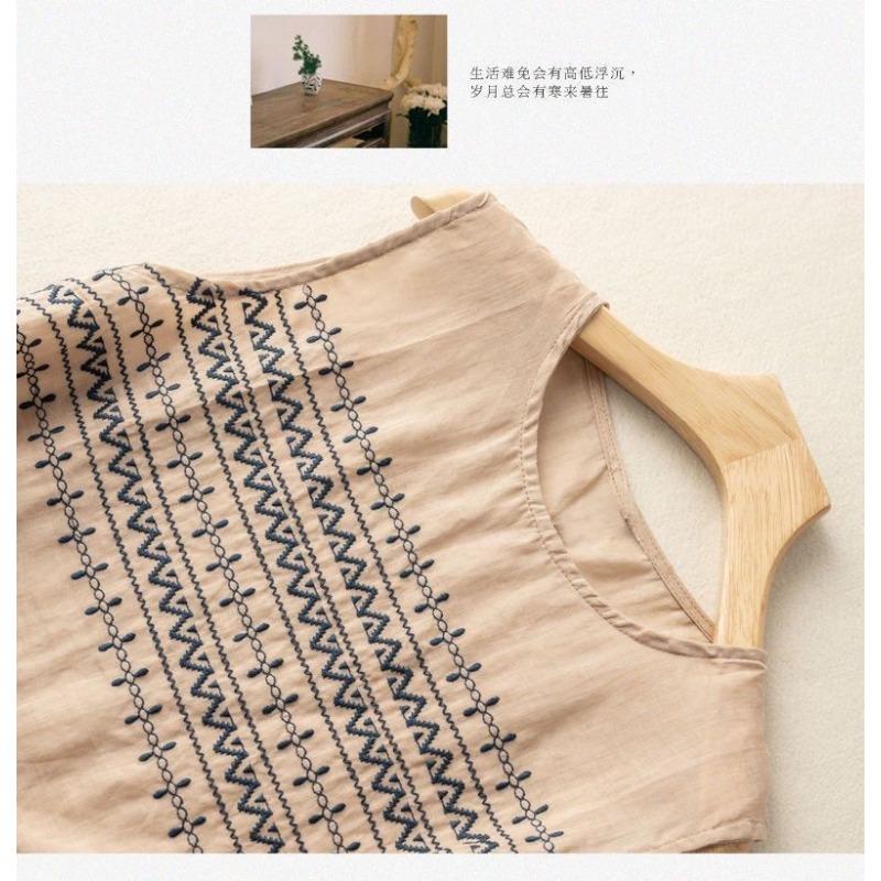 Summer Cotton and Linen Sleeveless Vest for Women Artistic Retro Solid Color Casual Loose Inner Slim Suspender Thin Top
