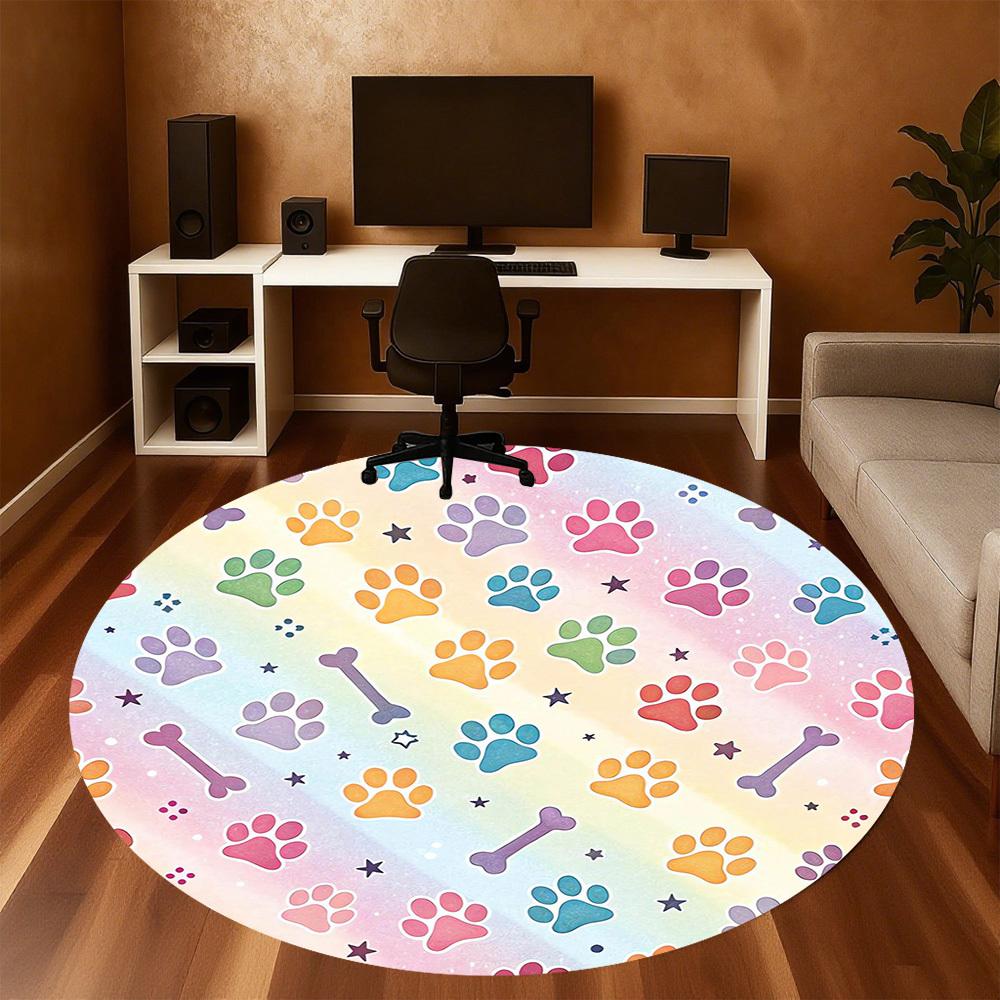 1pc Paw Prints Bone Round Chair mat Area Rug - Non-Slip, Floor Mat for Office, Bedroom, and Indoor Decor -1002198