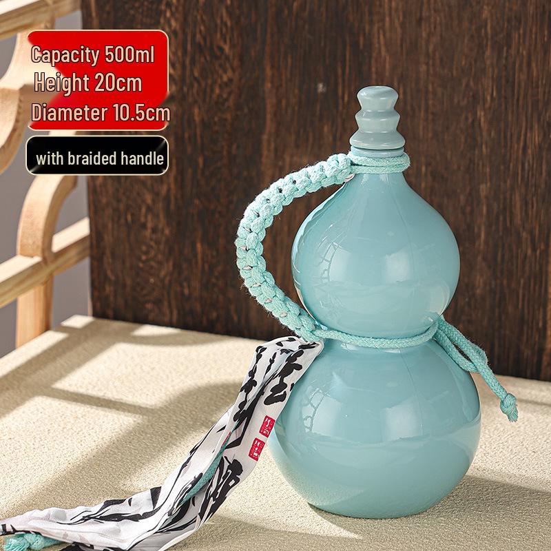Op voorraad: 500ml Meerkleurige Imitatie Porselein Kalebas Fles met Handtouw, Schouderband & Accessoires, Makkelijk te Dragen