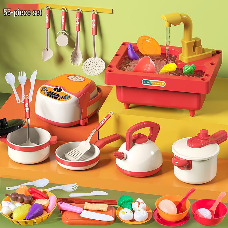 Mini Kitchen Playset for Girls: Dishwasher, Table, Sink & Fruit Toys for Ages 2-3
