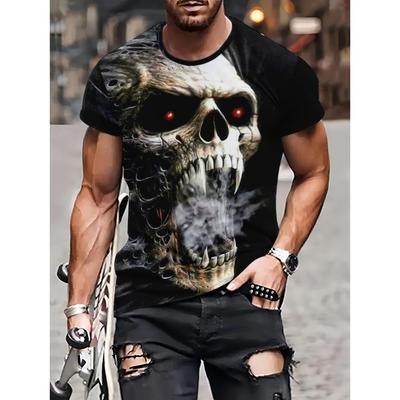 Camiseta de manga corta de talla grande para hombre, traje de verano con estampado 3d de Skelleton negro, ropa deportiva informal para hombre