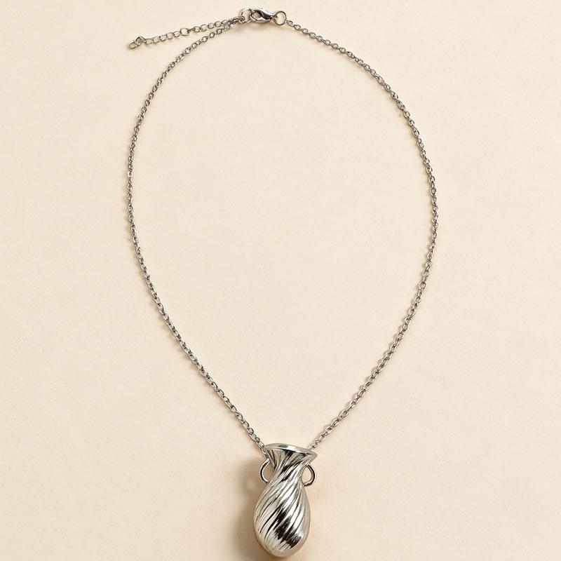 Gentle Style Silver Vase Pendant Necklace with Colorful Daisy Accents