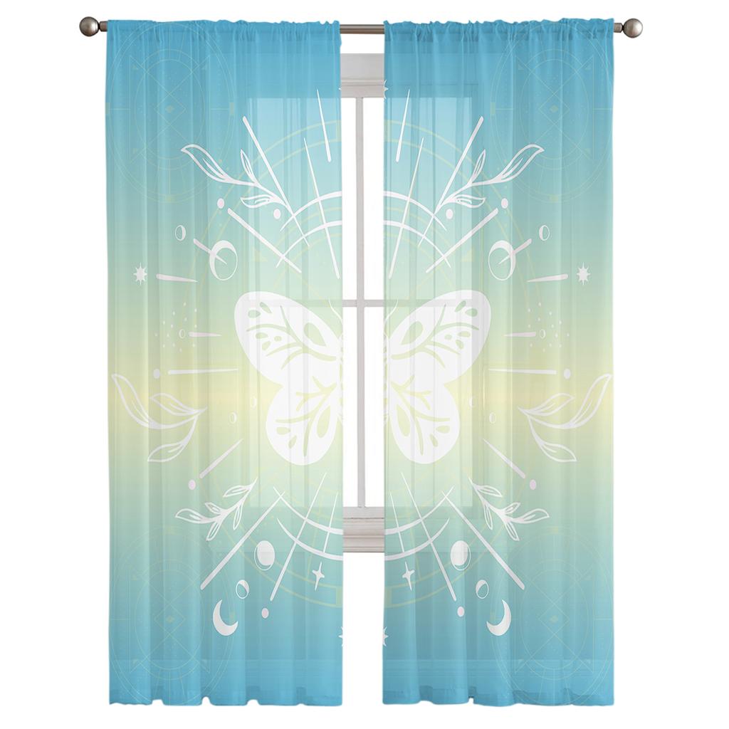 Schmetterling Farbverlauf Linie Blatt Stern Mond Voile Transparente Vorhänge Wohnzimmer Fenster Tüllvorhang Küche Schlafzimmer Vorhänge Heimdeko