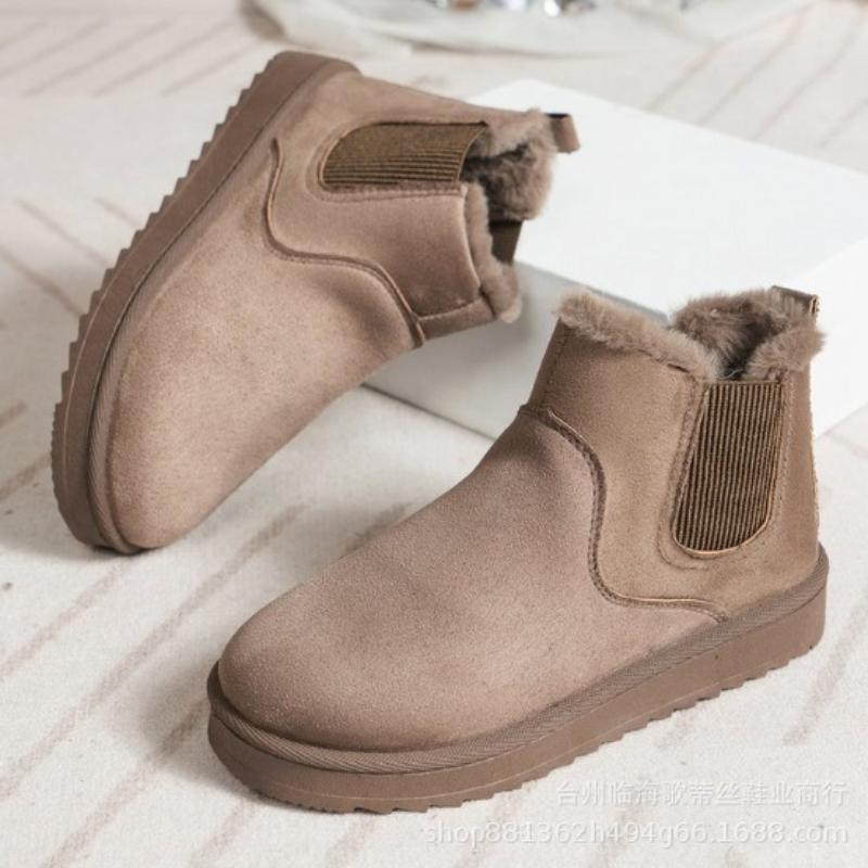 Women's Solid Color Fluffy Boots, Slip On Fleece Lining Platform Soft Sole Boots, Winter Plush Non-slip Warm Boots