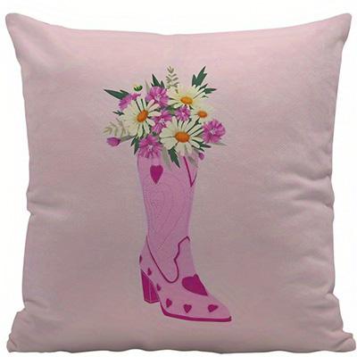 Home Decor Cowboy Style: Hat, Disco Ball, Cowboy Boots Pattern Cushion Cover Suitable For Sofa Bedroom Car Pillow Cover