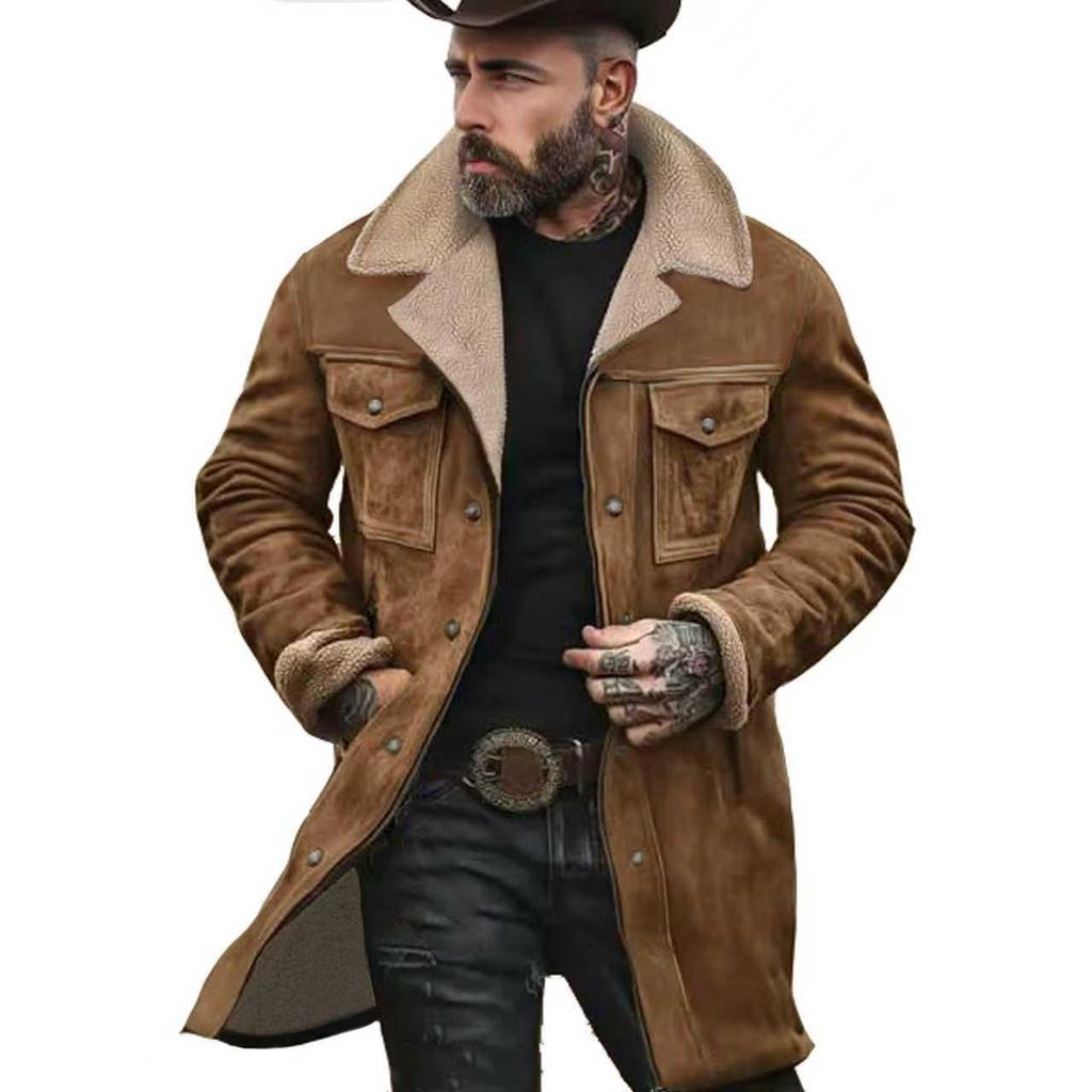 Men's 2026 Autumn/Winter Suede Patchwork Jacket with Multi-Pocket Zipper