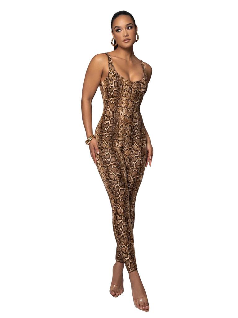 Salopetă Weimeizi pentru femei cu imprimeu și decolteu în U - Modă de club de noapte europeană/americană, În stoc