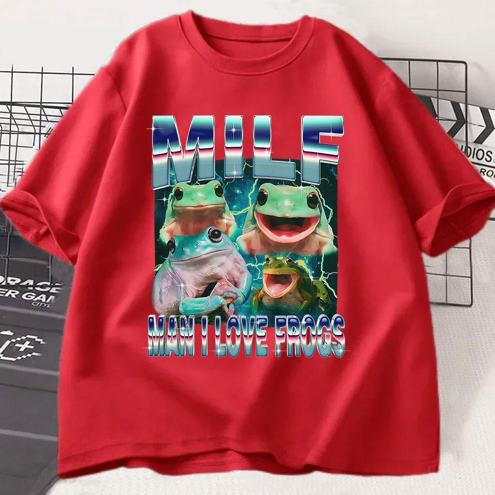

MILF Unisex I Love Frogs Funny Frog Meme Graphic T Shirt Fashion Vintage T-shirts Unisex Women Cotton Oversized Short Sleeve T-shirt S