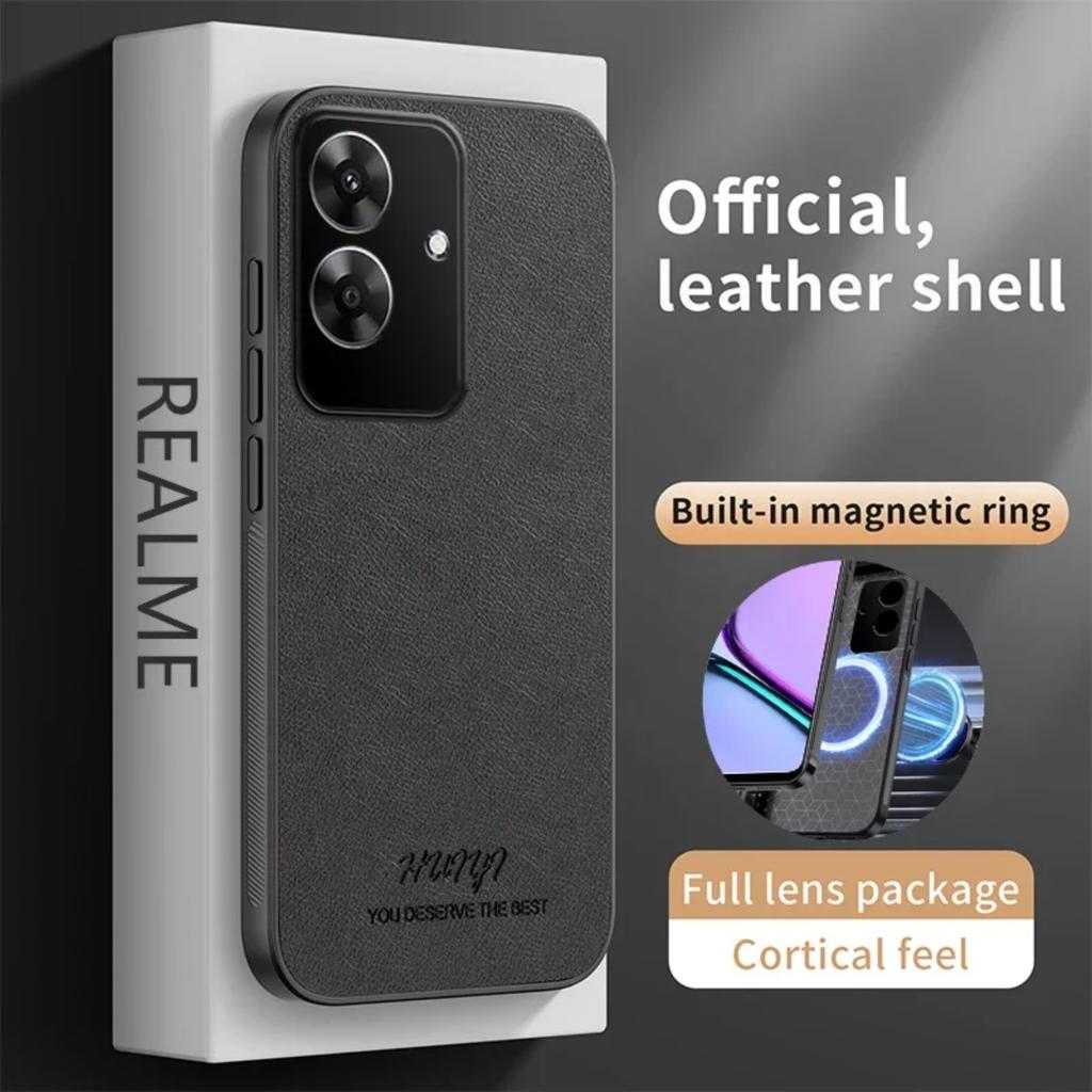 Leather Case for Oppo Realme Note 60 Luxury Shock Absorption Car Magnetic Mount Anti-knock Anti-fingerprint Thin Cover