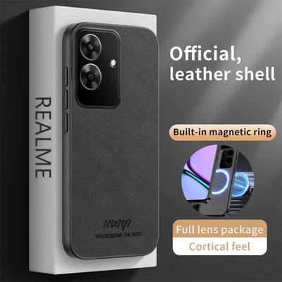 Lærveske for Oppo Realme Note 60 Luksus Støtdempende Bilmagnetisk Feste Støtsikker Anti-fingeravtrykk Tynt Deksel