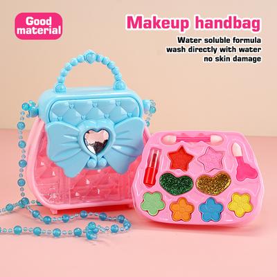 Heart Of The Ocean Makeup Handbag Water Soluble Safe Girls Cosmetic Box Play House Toy Real Glitter Lipstick