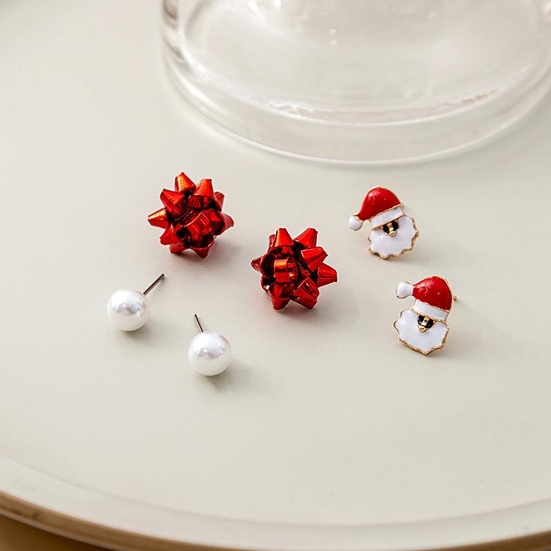Christmas Cartoon Drip Santa Claus Earrings, Christmas Tree Flowers Pearl Earrings Stud Earrings Girl